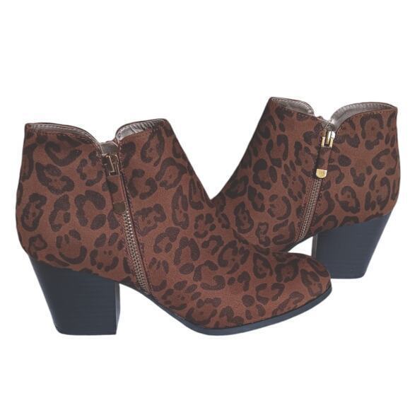 NEW Style & Co. Animal Print Boots Size 7 Ankle Black‎ Brown Vegan Faux Leather - Picture 3 of 9